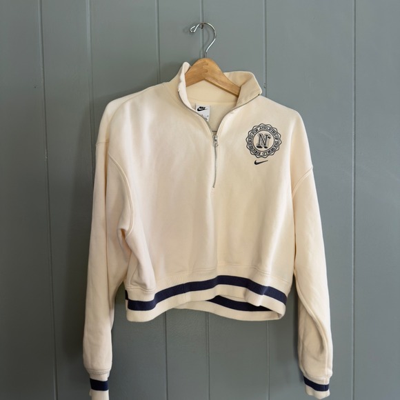 Nike Tops - Nike Cropped Quarter Zip Sweatshirt Varsity Stripe Collegiate Embroidery